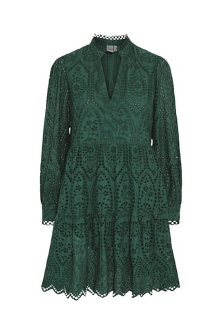 Vestido evasé de algodón orgánico con bordado inglés - Verde oscuro - Yas