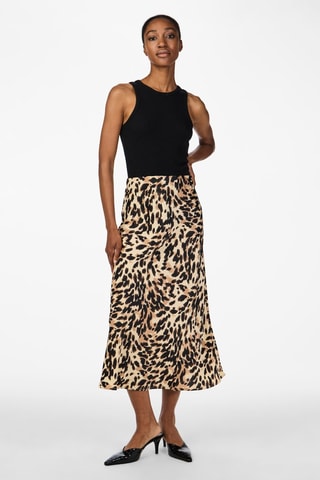 Falda midi de talle alto - Negro y beige - Yas