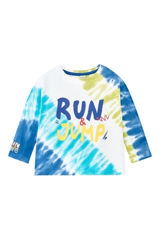 T-shirt Tie and Dye Run Sing Jump - Blauw