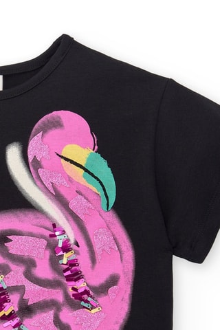 T-shirt Flamingo Mood - Zwart