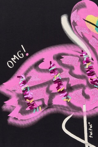 T-shirt Flamingo Mood - Zwart