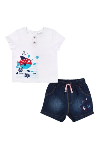 T-shirt en Spijkershort Blub - Wit en blauw