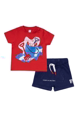 T-shirt en short Beach Day - Rood en blauw