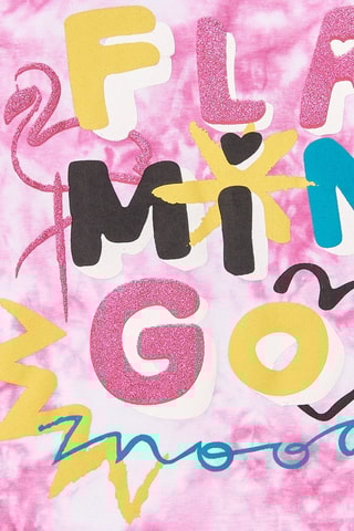 T-shirt Tie and Dye Flamingo Mood - Roze