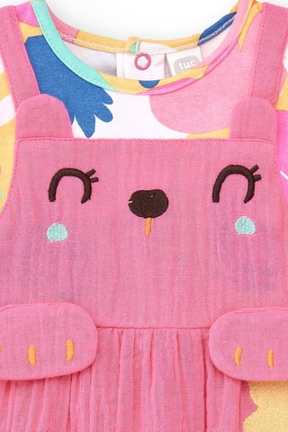 Jurk met trompe-l'oeil en oortjes en Bloomer Animal Life - Roze