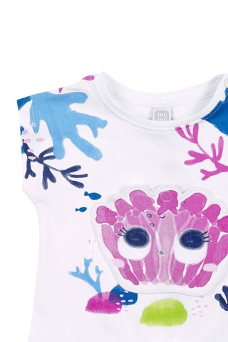 Geknoopt T-shirt Ocean Wonders - Wit en blauw