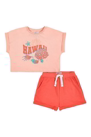T-shirt en Short Island Life - Oranje en roze