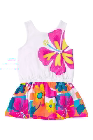 Jurk met trompe-l'oeil Laguna Beach - Wit en roze