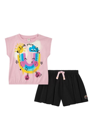 T-shirt en Short First Have Fun - Roze