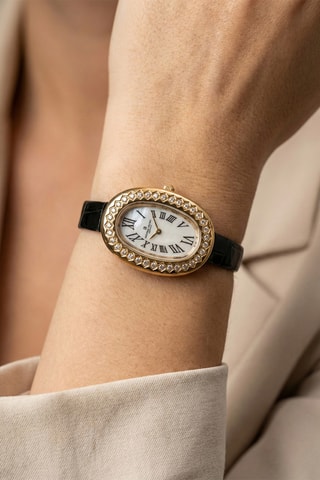 Leren Quartz Horloge - Zwart en Goudkleurig