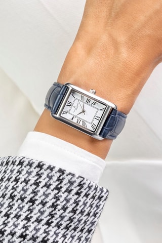 Leren Quartz Horloge - Donkerblauw en Zilverkleurig - Frederic Graff