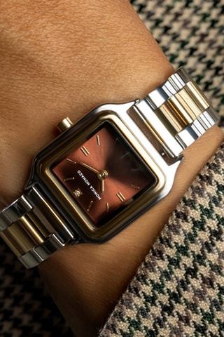 Stalen Quartz Horloge met Diamant - Goudkleurig en Zilverkleurig