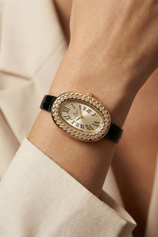 Leren Quartz Horloge - Zwart en Goudkleurig