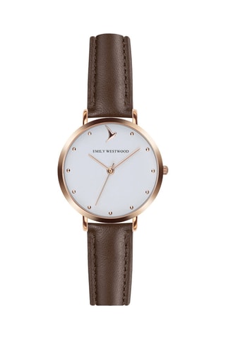 Klassieke Horloge - Bruin Leer - Wit & Roségoud Wijzerplaat - 33 mm