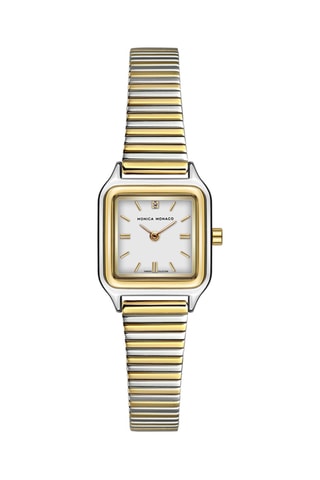 Stalen Quartz Horloge met Diamant - Goudkleurig en Zilverkleurig