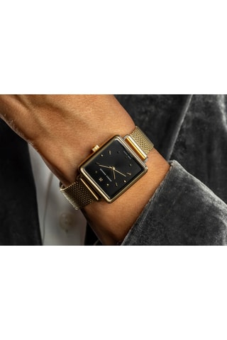 Stalen Quartz Horloge met Diamant - Goudkleurig en Zwart