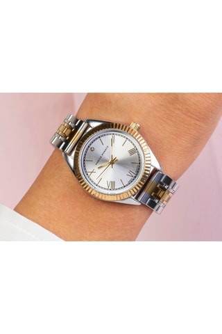 Stalen Quartz Horloge met Diamant - Zilverkleurig en Goudkleurig - Monica Monaco
