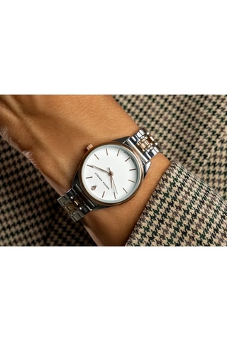 Stalen Quartz Horloge met Diamant - Roségoudkleurig en Zilverkleurig