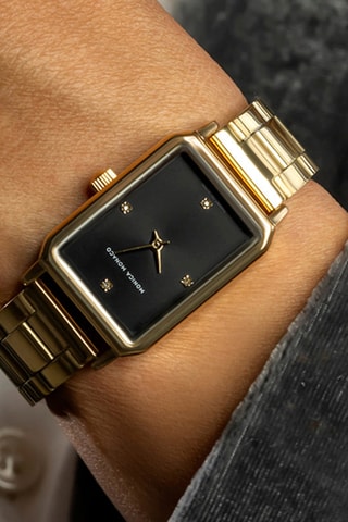 Stalen Quartz Horloge met Diamant - Goudkleurig en Zwart