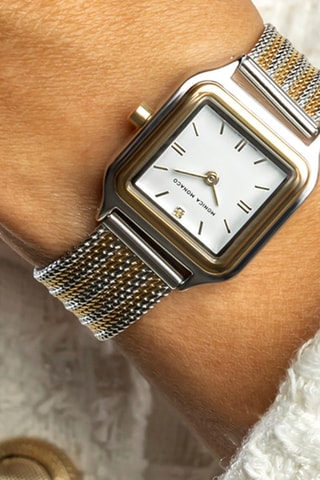 Stalen Quartz Horloge met Diamant - Goudkleurig en Zilverkleurig