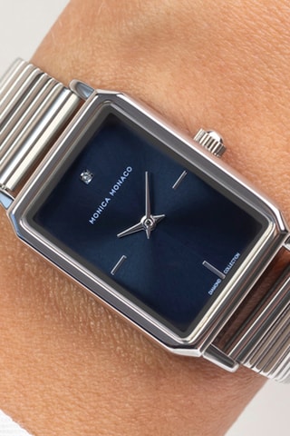 Stalen Quartz Horloge met Diamant - Zilverkleurig en Blauw