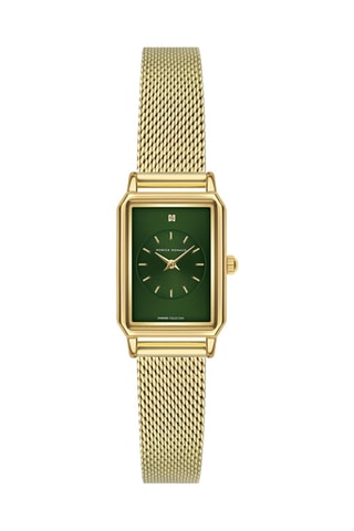 Stalen Quartz Horloge met Diamant - Goudkleurig en Groen
