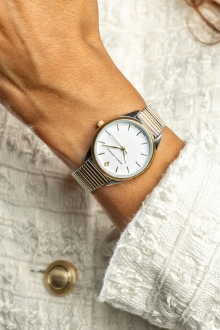 Stalen Quartz Horloge met Diamant - Goudkleurig en Zilverkleurig