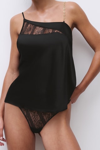 Top de pijama de seda Slash - Negro