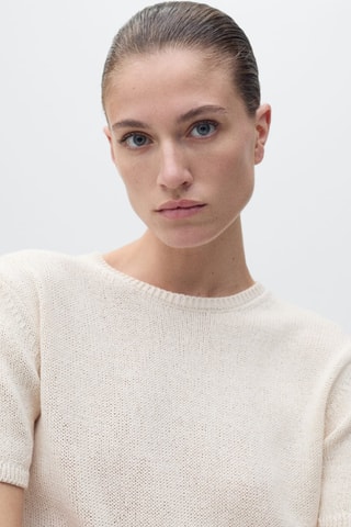 Pull en maille de coton manches courtes - Gris clair