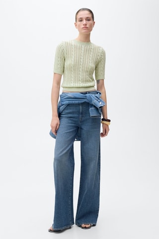 Pull maille tressée manches courtes - Vert