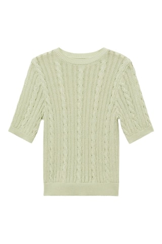 Pull maille tressée manches courtes - Vert