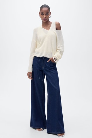 Pull-over maille col en V - Ecru