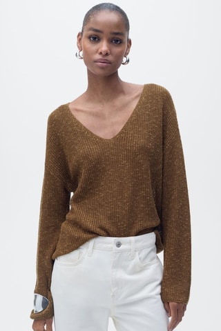 Pull-over maille col en V - Marron