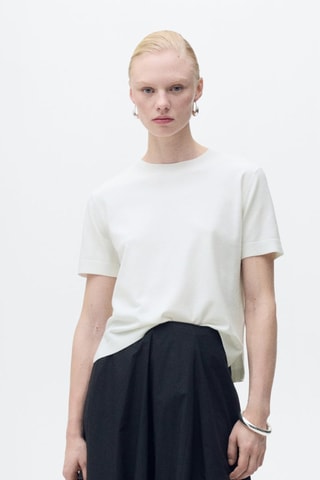 Pull-over maille fine manches courtes - Blanc