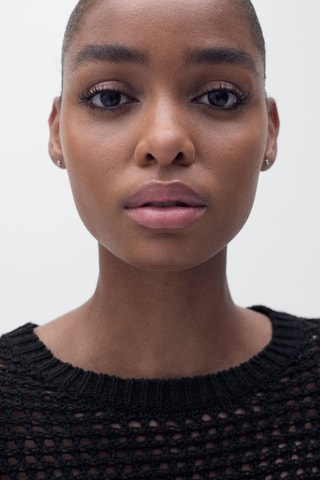 Pull-over crochet manches courtes - Noir