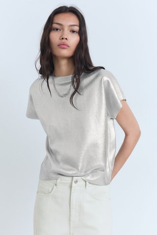 Pull maille foil manches courtes - Vert menthe