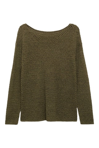 Pull col bateau en maille ajourée - Kaki