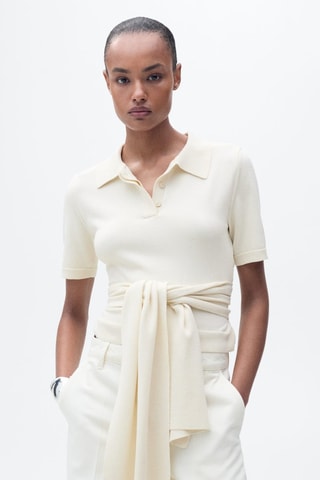 Pull manches courtes détail noeud - Ecru