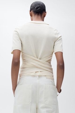 Pull manches courtes détail noeud - Ecru