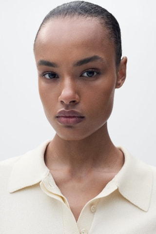 Pull manches courtes détail noeud - Ecru