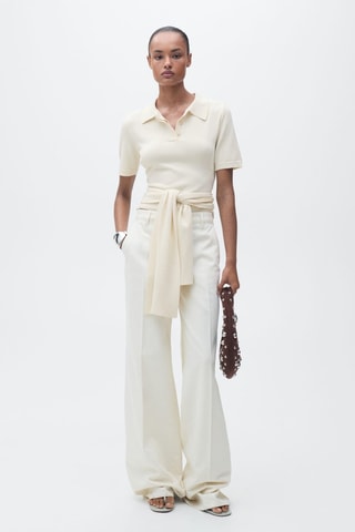 Pull manches courtes détail noeud - Ecru