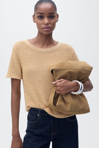 Pull maille épaisse manches courtes - Marron