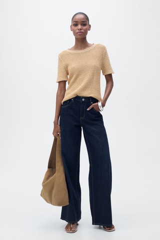 Pull maille épaisse manches courtes - Marron