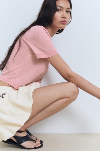 Pull-over maille col polo - Rose