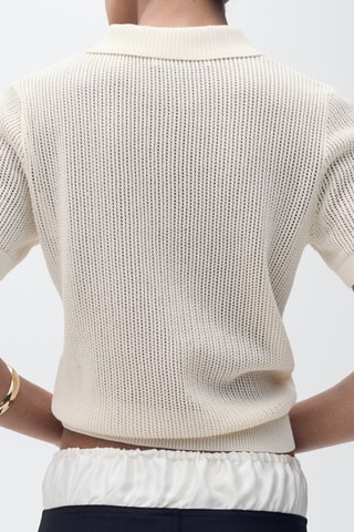 Pull-over maille ajourée col polo - Ecru
