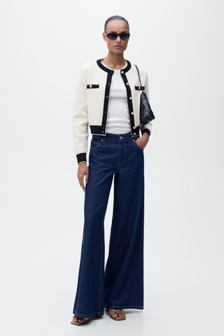 Cardigan en maille à double bordure - Ecru