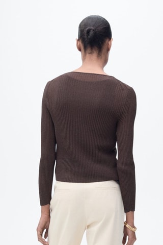 Cardigan maille côtelée noeuds - Chocolat