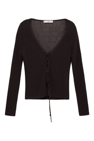 Cardigan maille côtelée noeuds - Chocolat