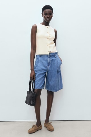 Gilet maille fine boutons - Ecru