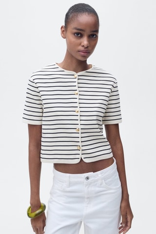 Cardigan rayures manches courtes - Bleu marine